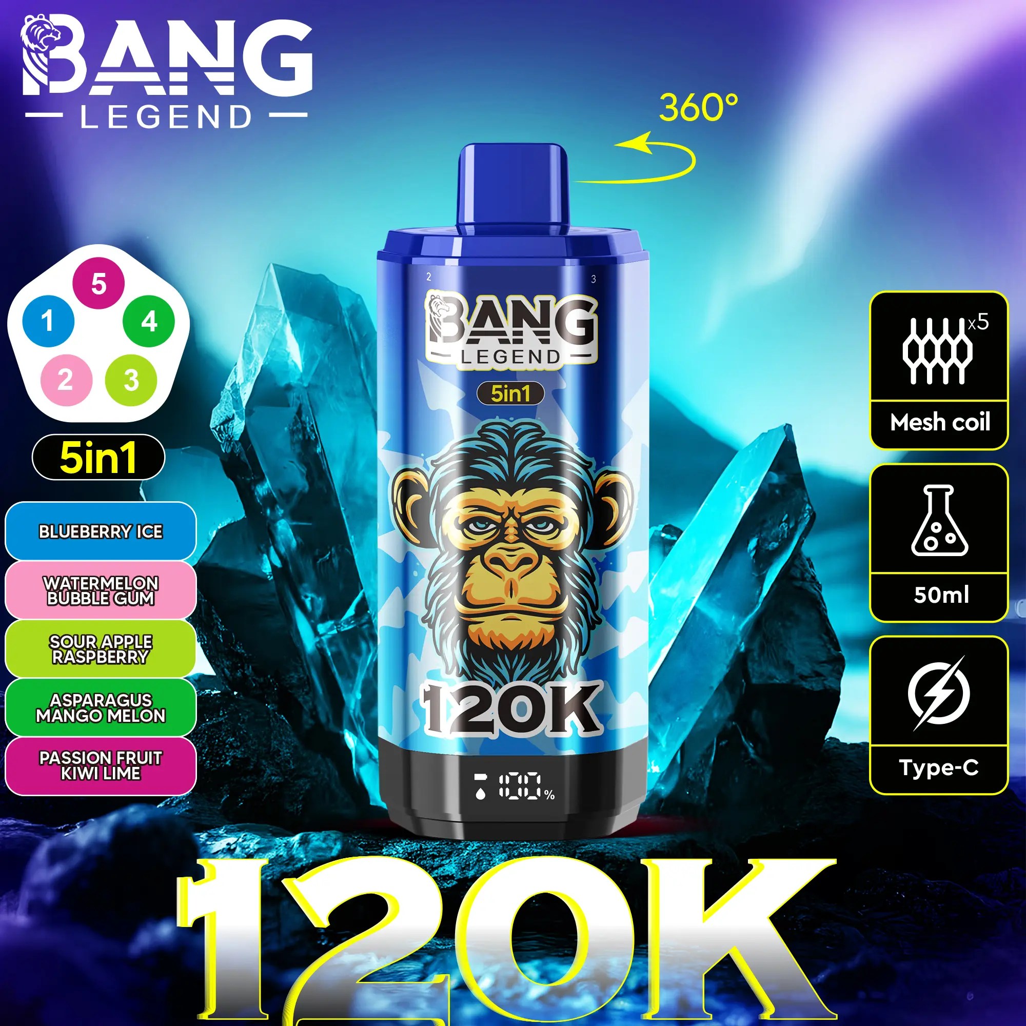 Bang Legend 120K | 120000 puffs, 5-in-1, multi-flavor, adjustable, bulk disposable vape - Image 11