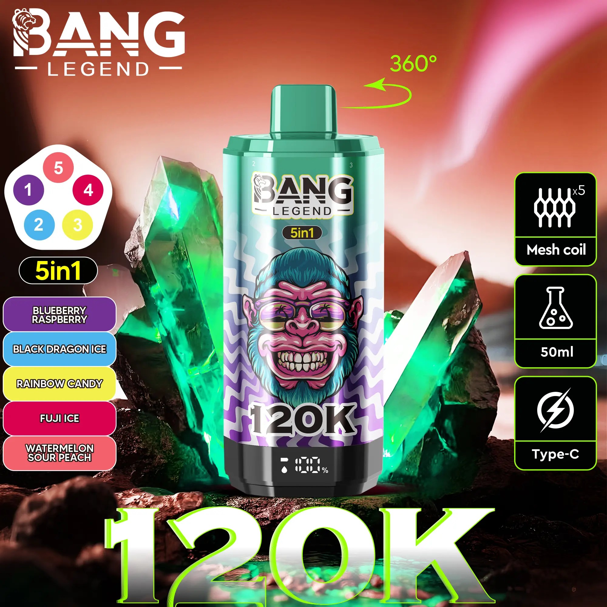 Bang Legend 120K | 120000 puffs, 5-in-1, multi-flavor, adjustable, bulk disposable vape - Image 10
