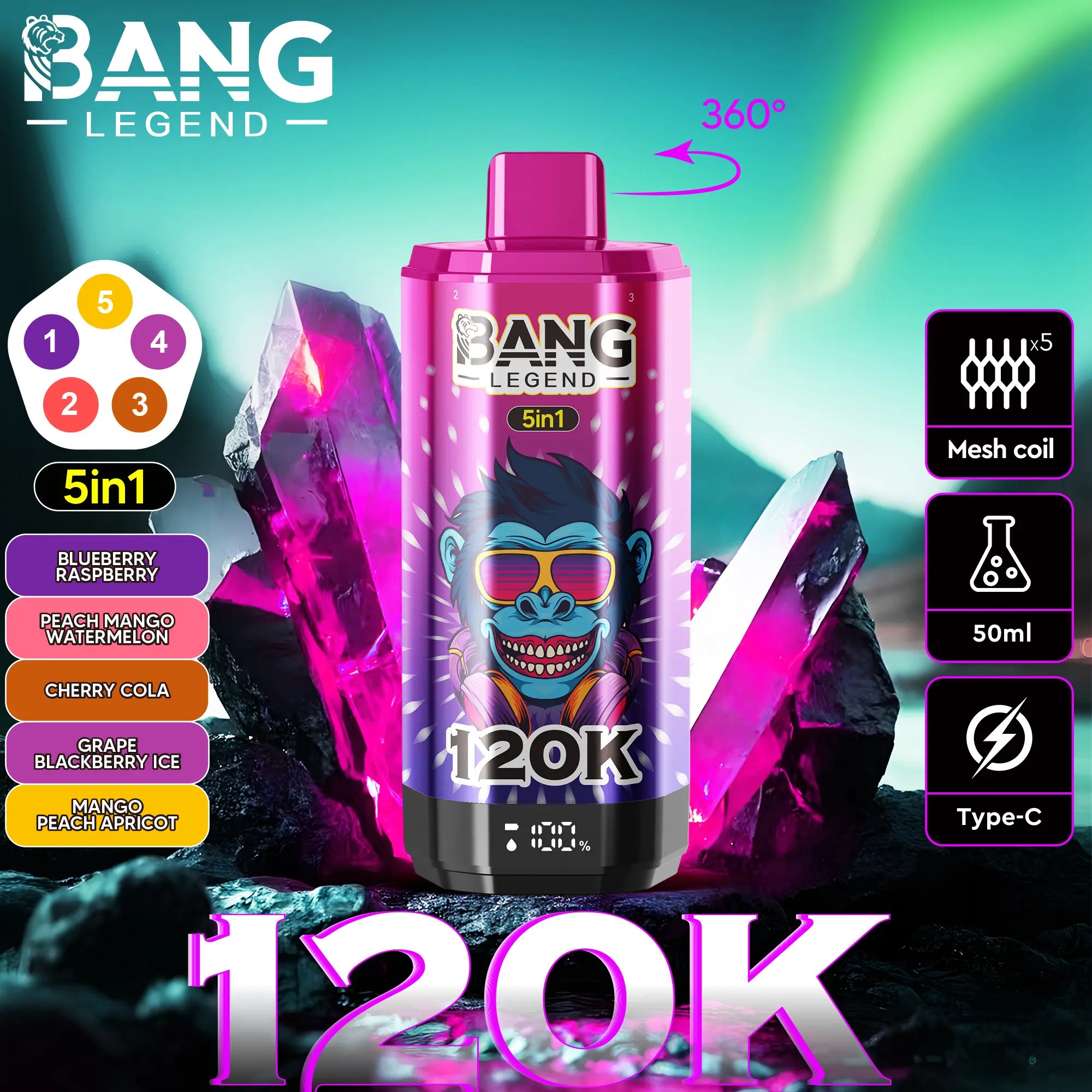 Bang Legend 120K | 120000 puffs, 5-in-1, multi-flavor, adjustable, bulk disposable vape - Image 9