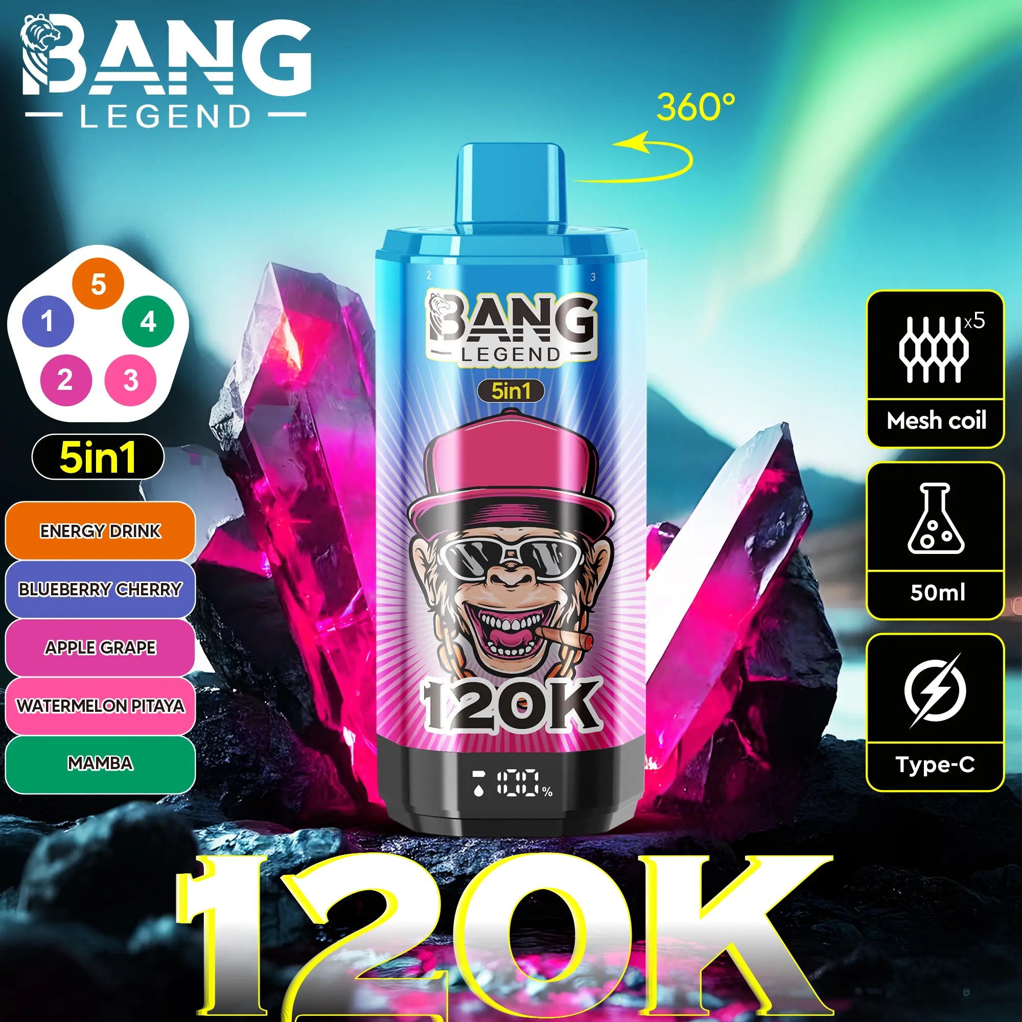 Bang Legend 120K | 120000 puffs, 5-in-1, multi-flavor, adjustable, bulk disposable vape - Image 8