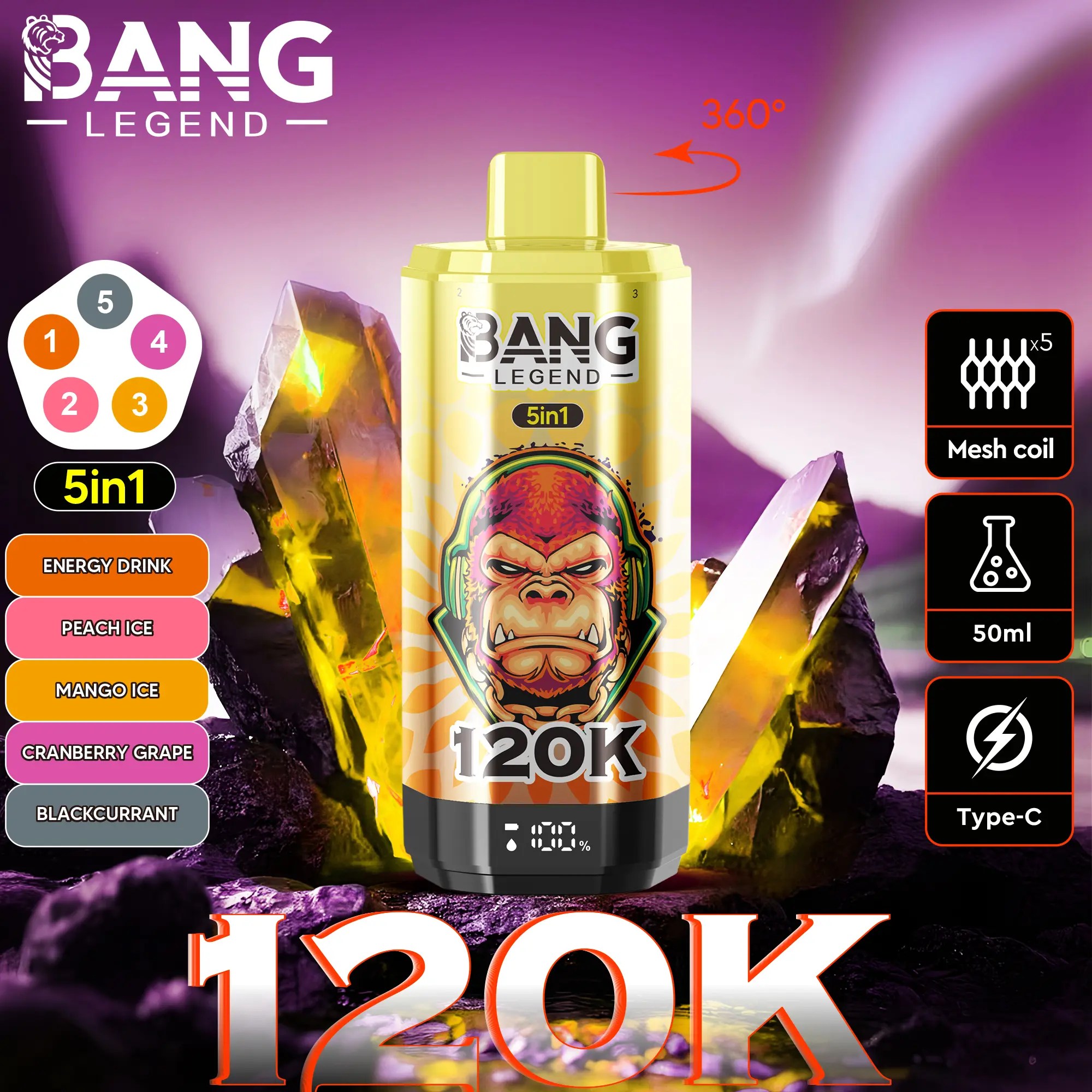 Bang Legend 120K | 120000 puffs, 5-in-1, multi-flavor, adjustable, bulk disposable vape - Image 7