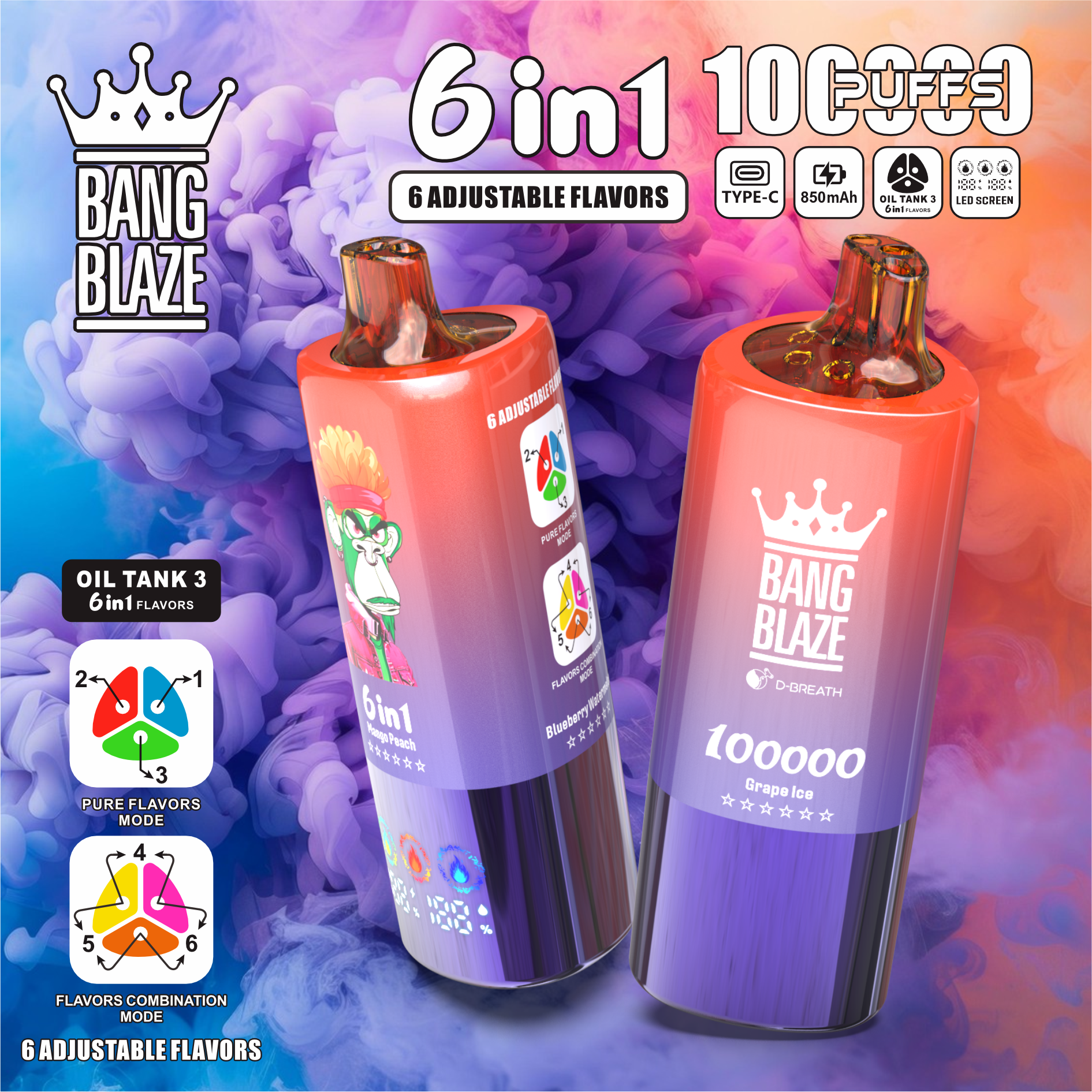 Bang Blaze 100K 6-in-1 100000 Puffs | triple tank bulk disposable vape with led screen - Image 7