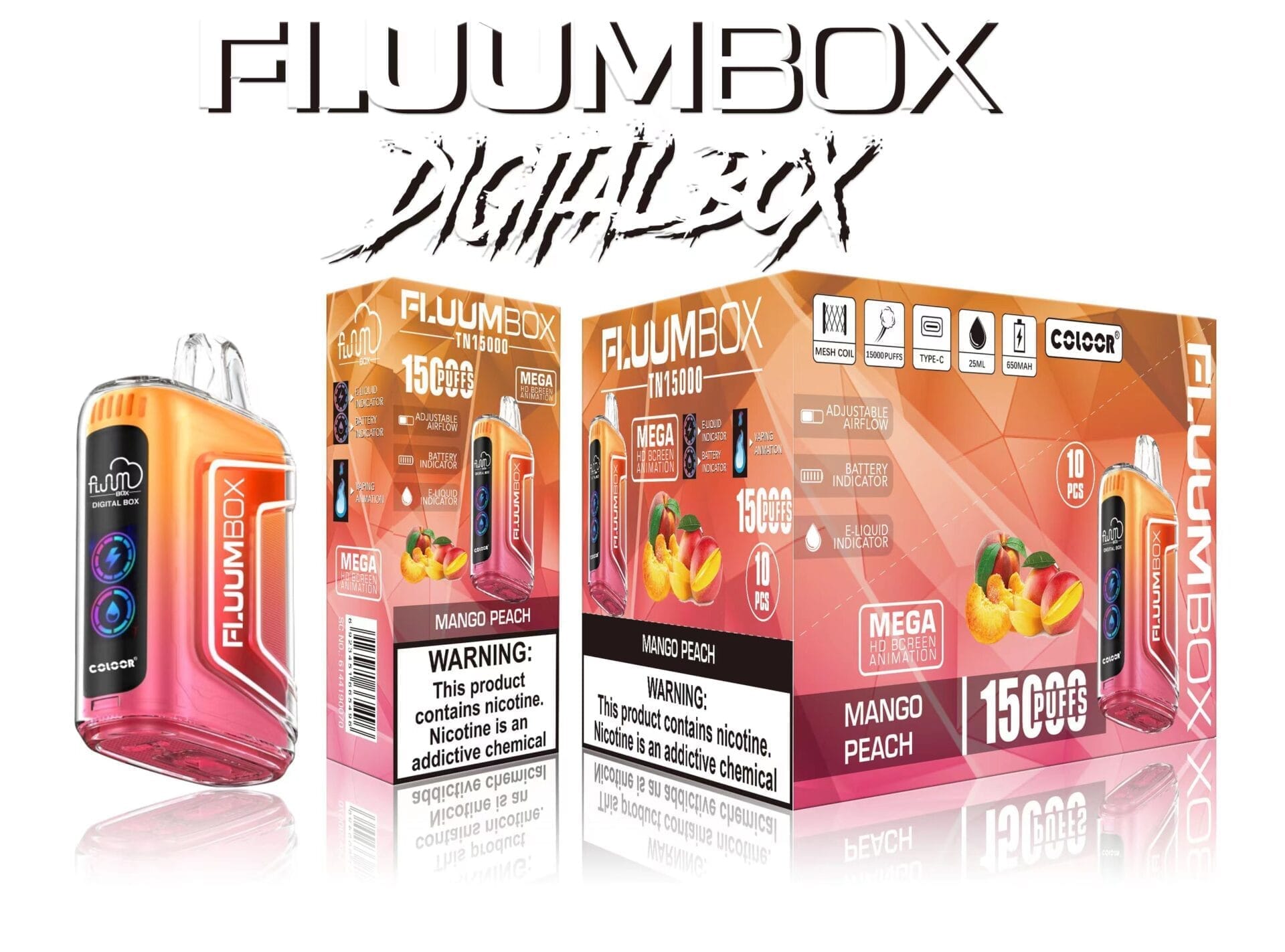 Fluum Digital Box TN 15000 Puffs | 0%-5% nicotine, rechargeable pen, bulk disposable vape - Image 2