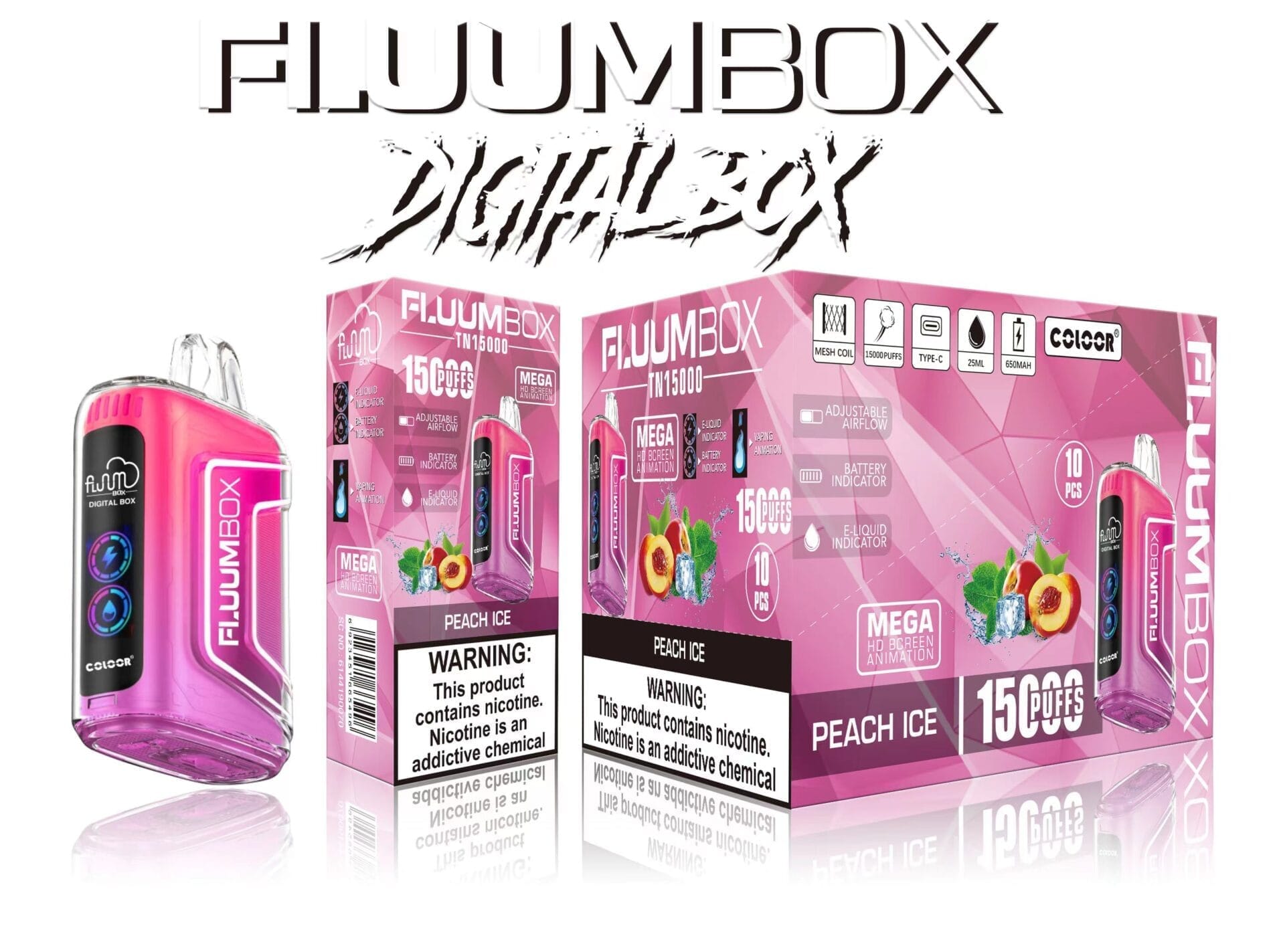 Fluum Digital Box TN 15000 Puffs | 0%-5% nicotine, rechargeable pen, bulk disposable vape - Image 4