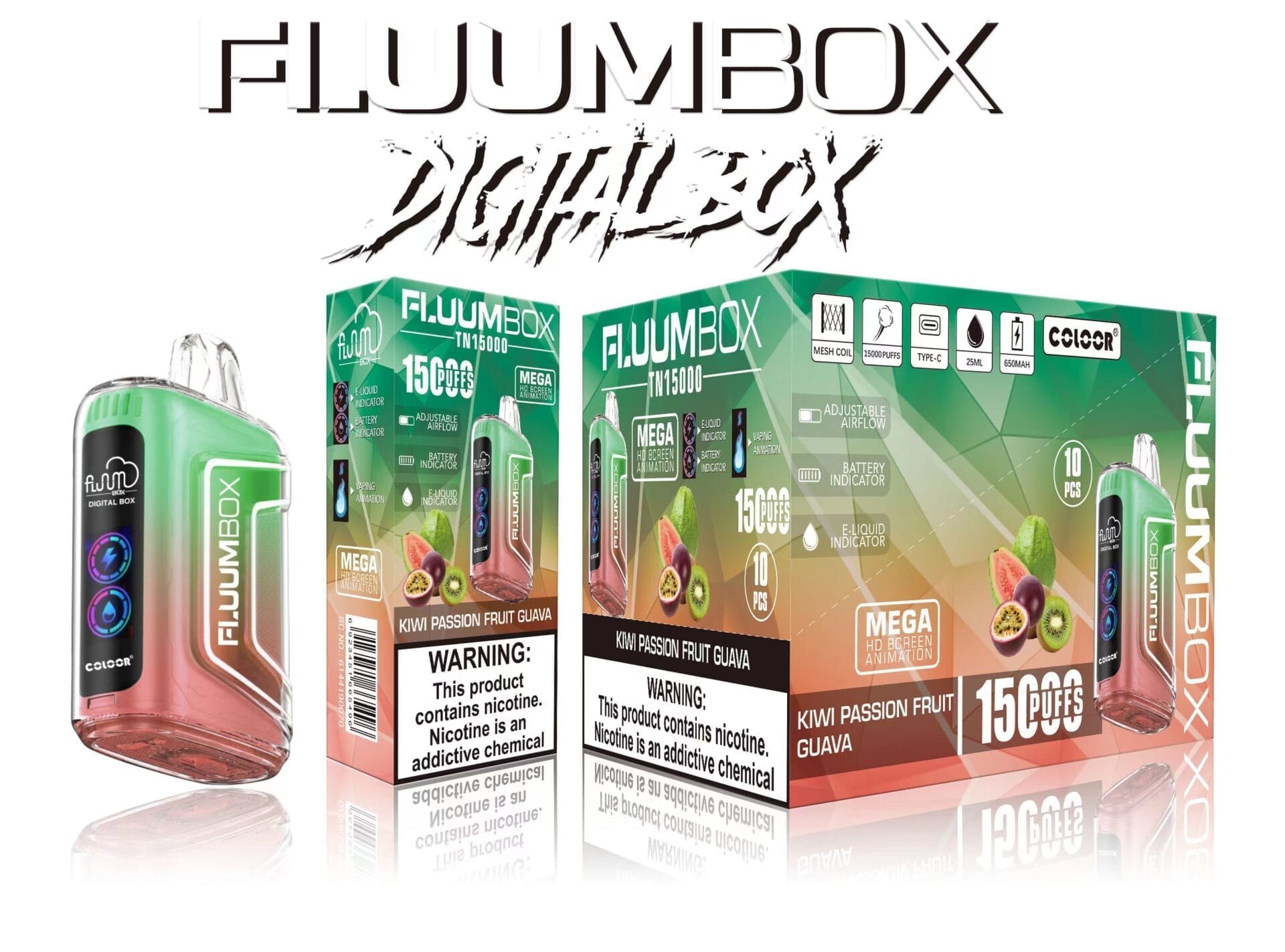 Fluum Digital Box TN 15000 Puffs | 0%-5% nicotine, rechargeable pen, bulk disposable vape - Image 6
