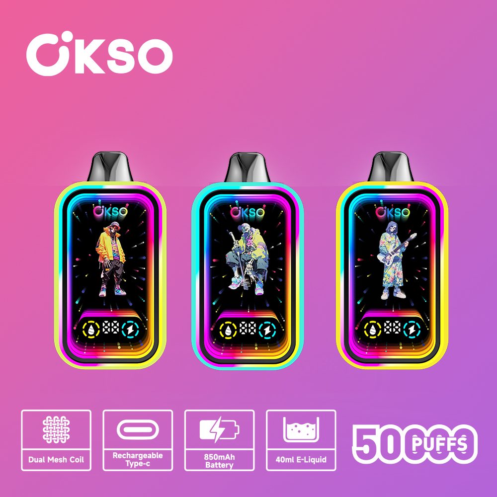 OKSO Magic Mirror 50000 Puffs | RGB LED, dual Mesh, LED Display, 40mL rechargeable bulk disposable vape - Image 44