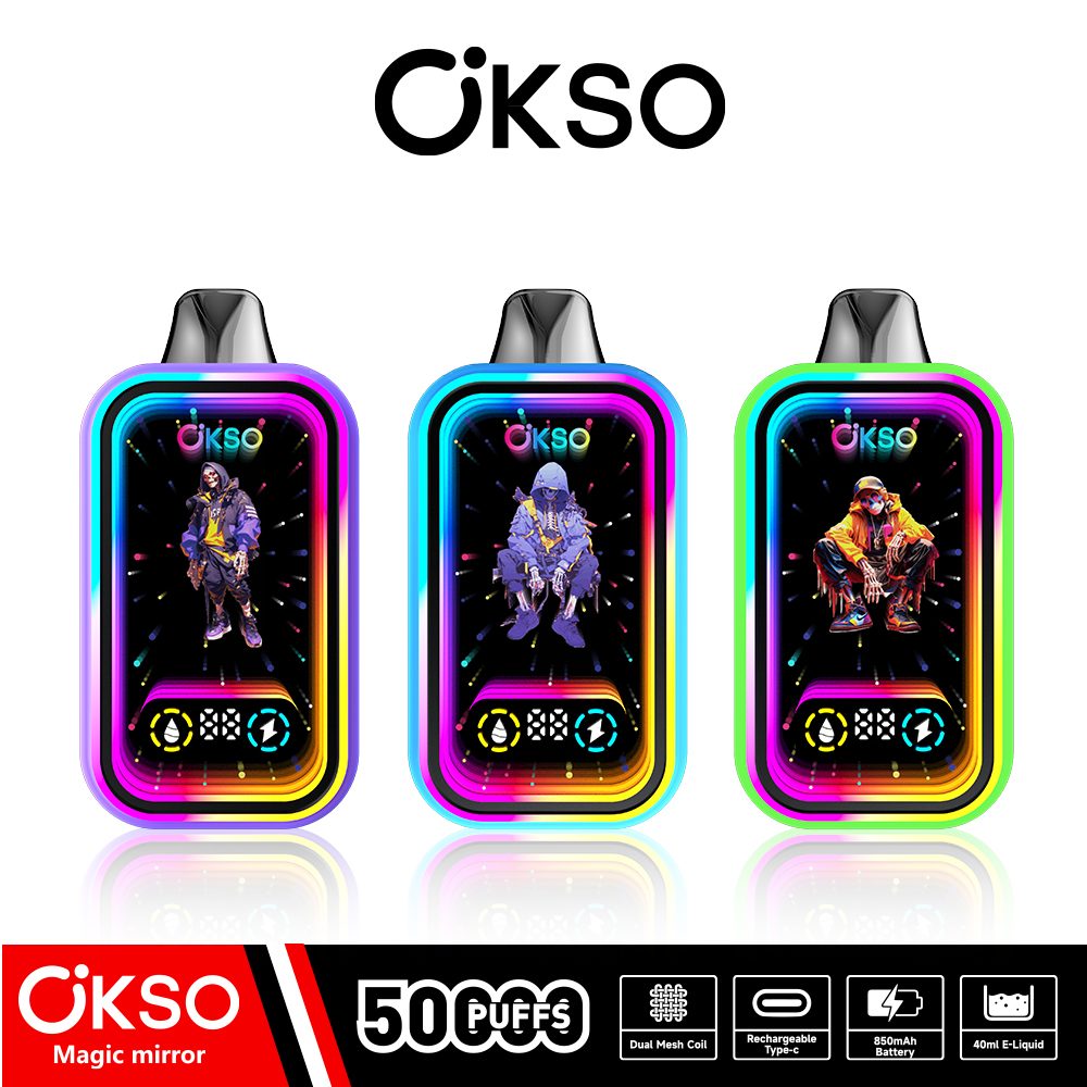 OKSO Magic Mirror 50000 Puffs | RGB LED, dual Mesh, LED Display, 40mL rechargeable bulk disposable vape - Image 33