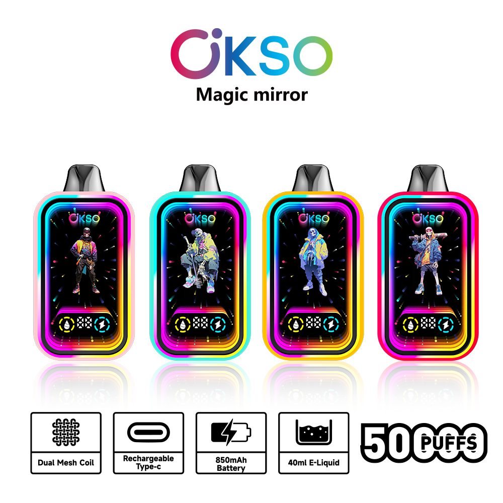 OKSO Magic Mirror 50000 Puffs | RGB LED, dual Mesh, LED Display, 40mL rechargeable bulk disposable vape - Image 29