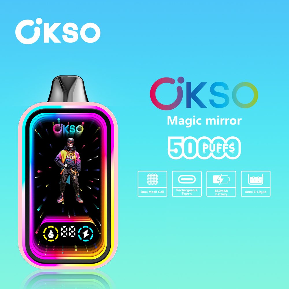 OKSO Magic Mirror 50000 Puffs | RGB LED, dual Mesh, LED Display, 40mL rechargeable bulk disposable vape - Image 43