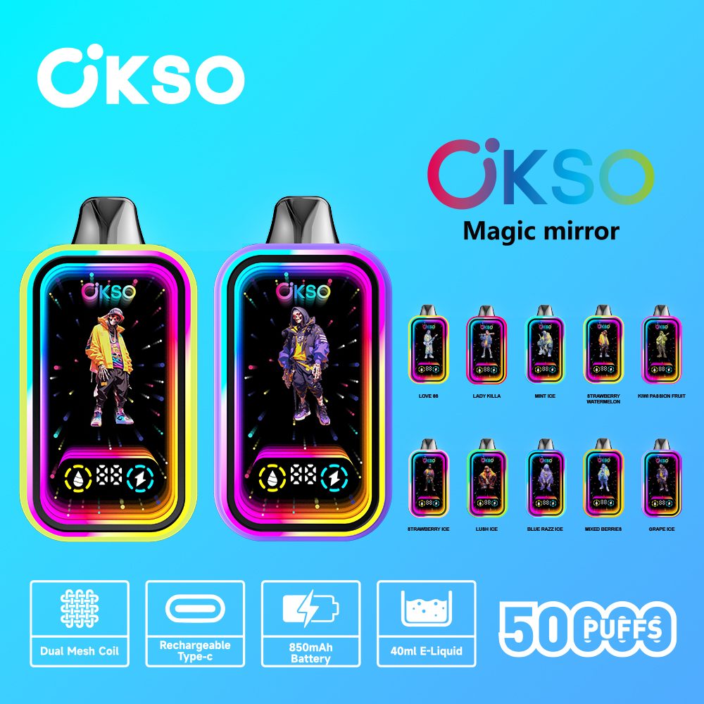 OKSO Magic Mirror 50000 Puffs | RGB LED, dual Mesh, LED Display, 40mL rechargeable bulk disposable vape - Image 42