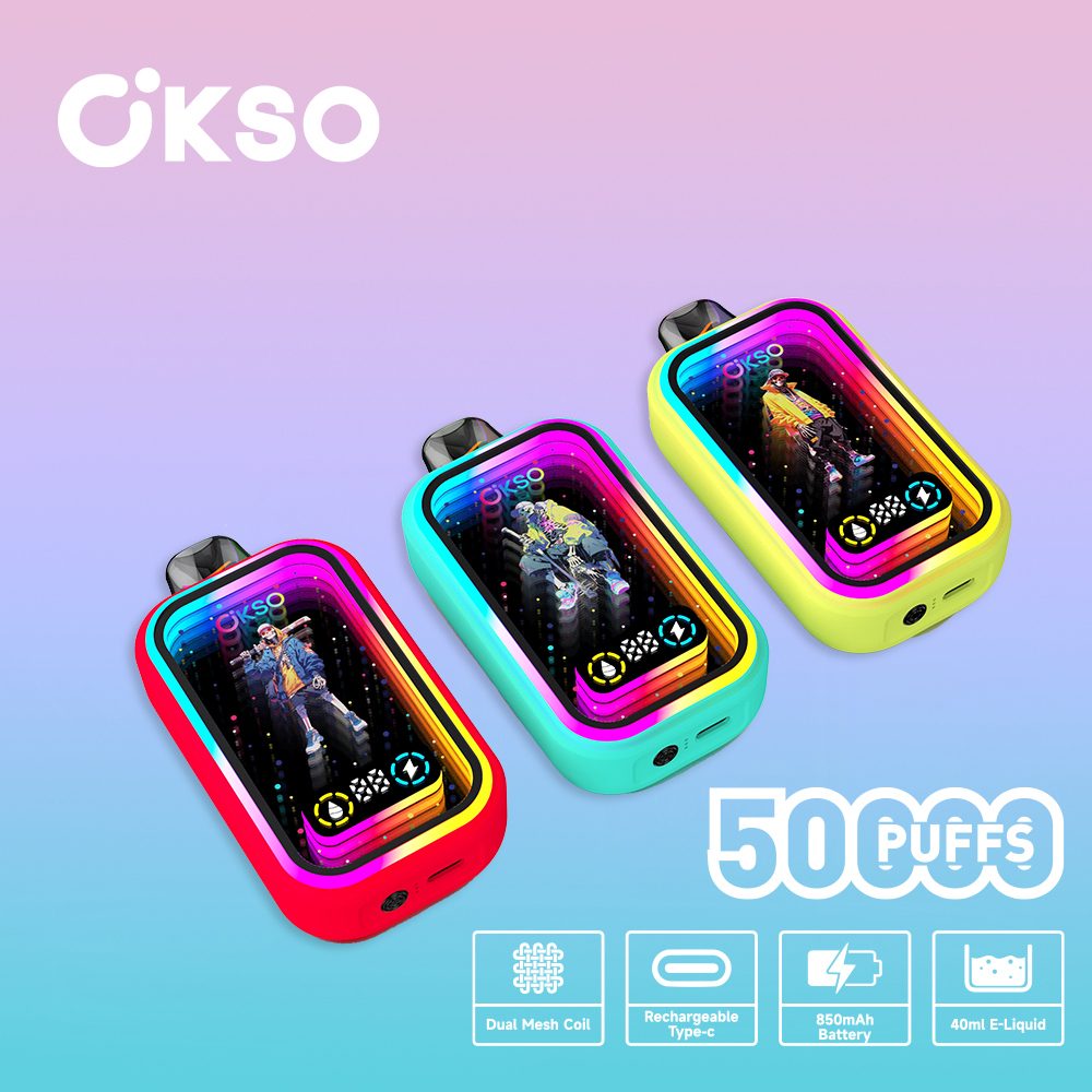 OKSO Magic Mirror 50000 Puffs | RGB LED, dual Mesh, LED Display, 40mL rechargeable bulk disposable vape - Image 37