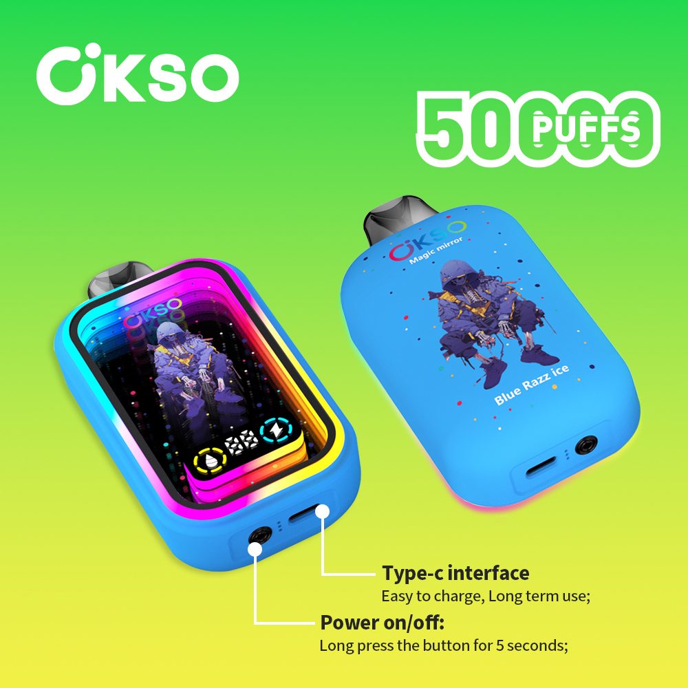 OKSO Magic Mirror 50000 Puffs | RGB LED, dual Mesh, LED Display, 40mL rechargeable bulk disposable vape - Image 36