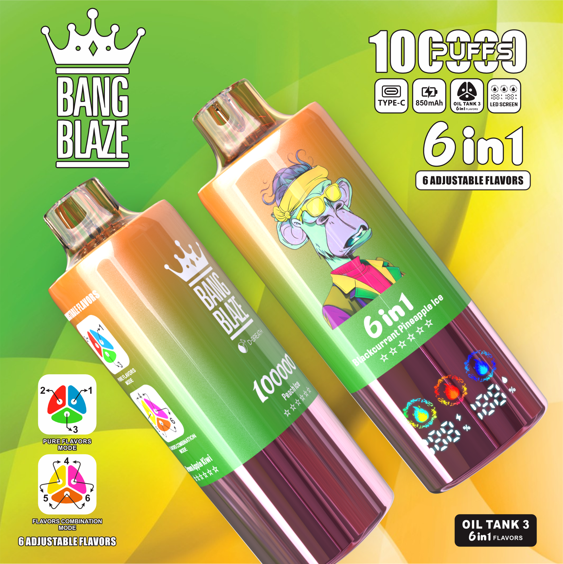 Bang Blaze 100K 6-in-1 100000 Puffs | triple tank bulk disposable vape with led screen - Image 5