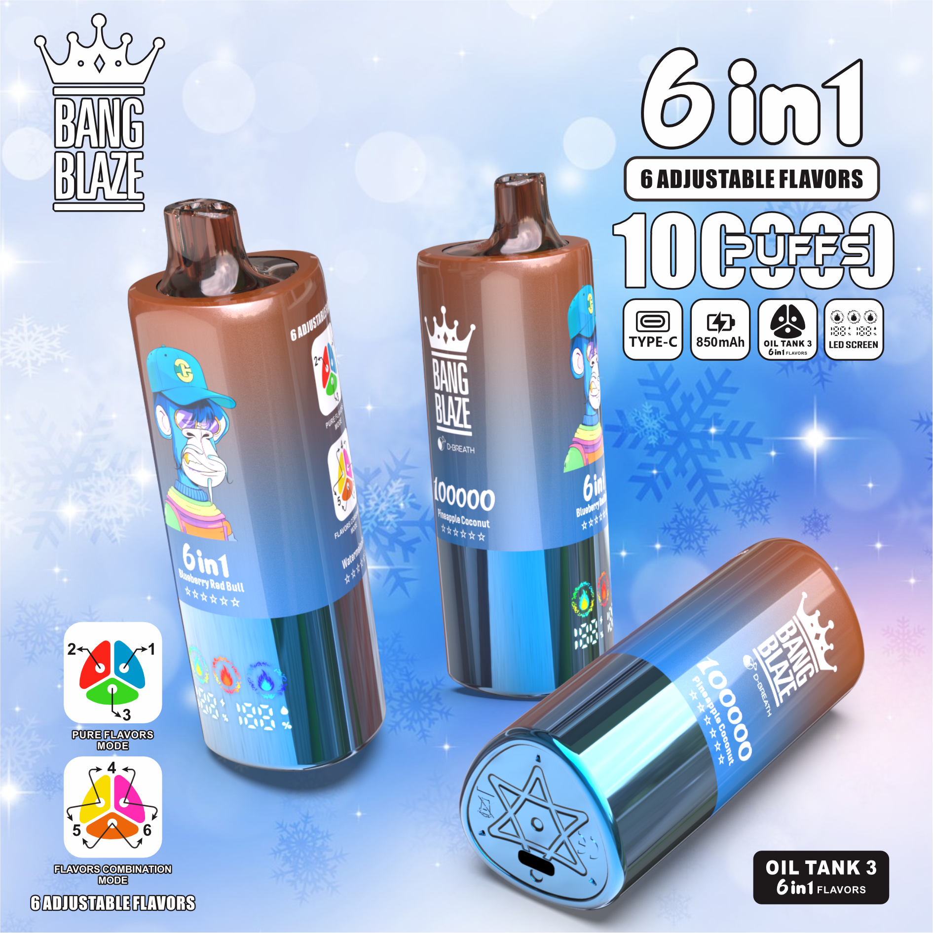 Bang Blaze 100K 6-in-1 100000 Puffs | triple tank bulk disposable vape with led screen - Image 4