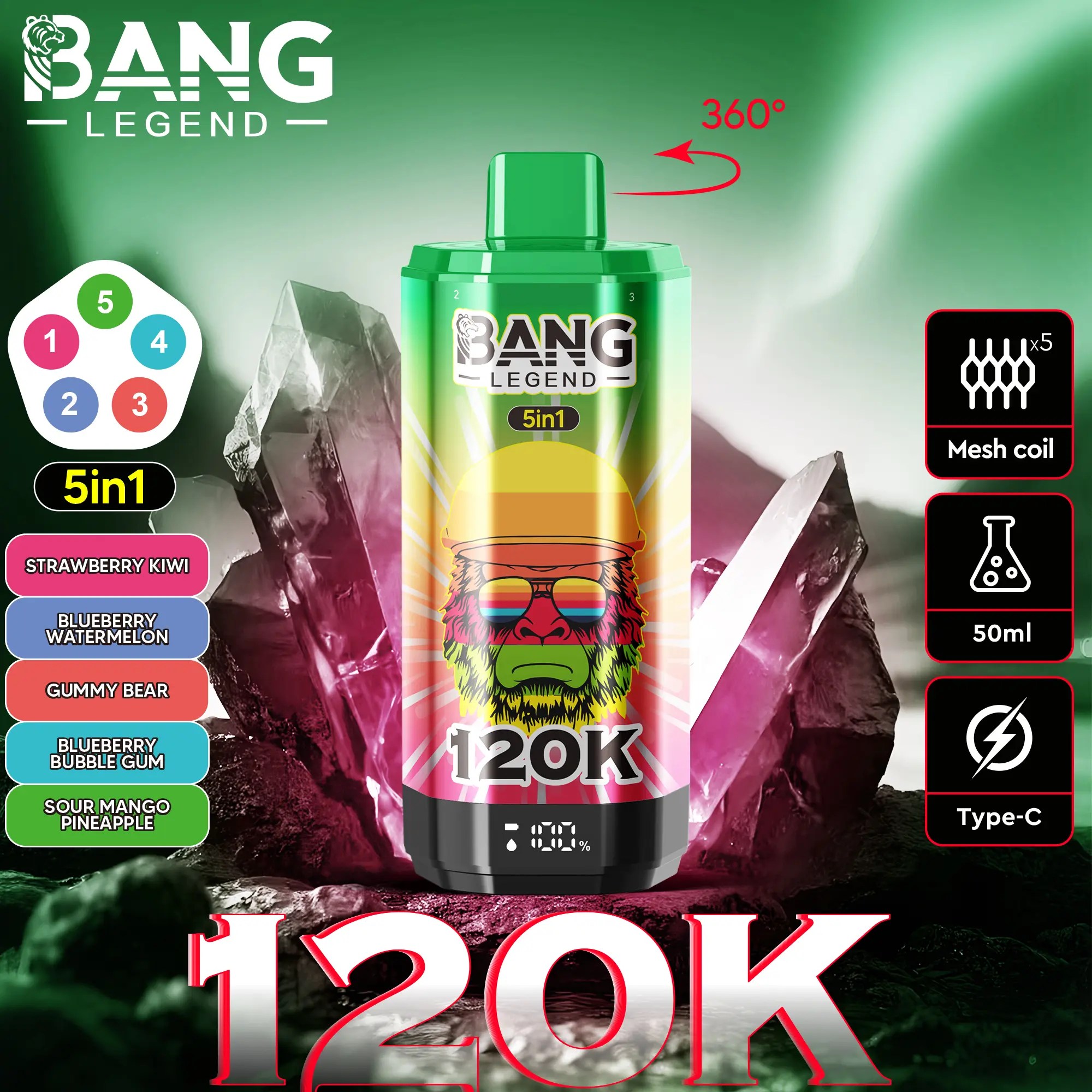 Bang Legend 120K | 120000 puffs, 5-in-1, multi-flavor, adjustable, bulk disposable vape - Image 6