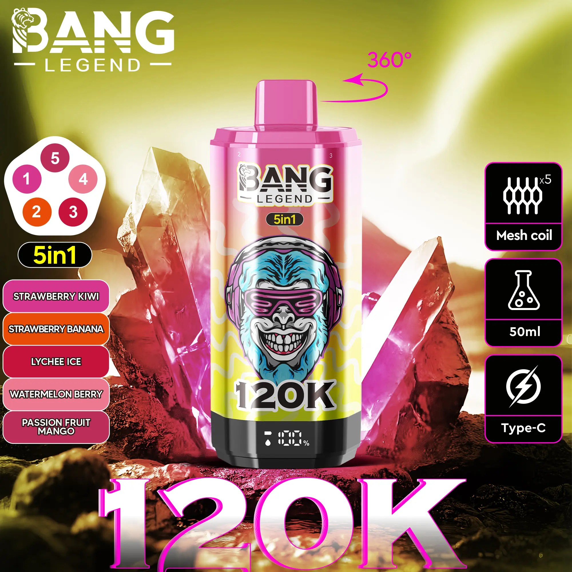 Bang Legend 120K | 120000 puffs, 5-in-1, multi-flavor, adjustable, bulk disposable vape - Image 5