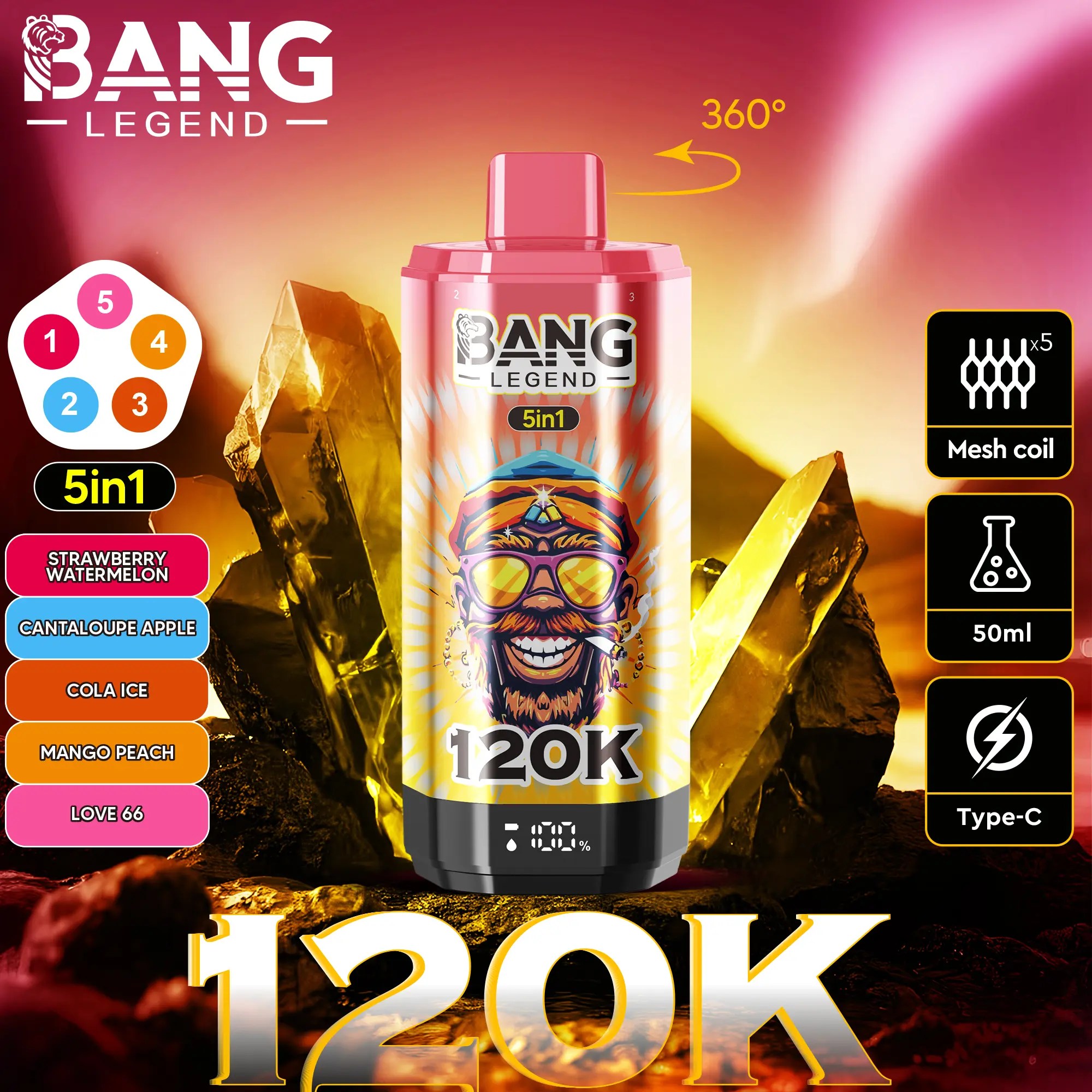 Bang Legend 120K | 120000 puffs, 5-in-1, multi-flavor, adjustable, bulk disposable vape - Image 4