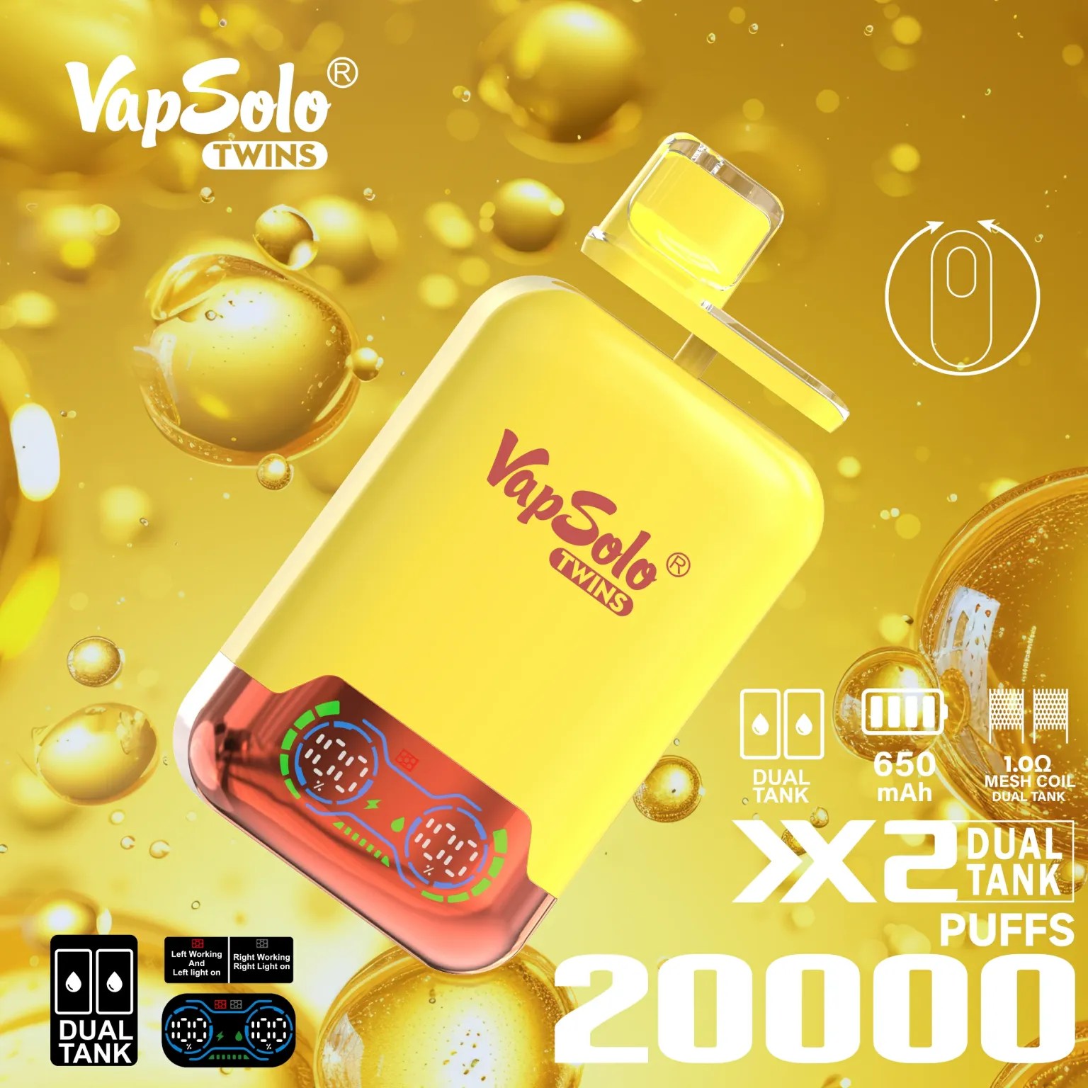 VapSolo Twins 20000 Puffs | dual flavor, 2% nicotine, bulk disposable vape - Image 6