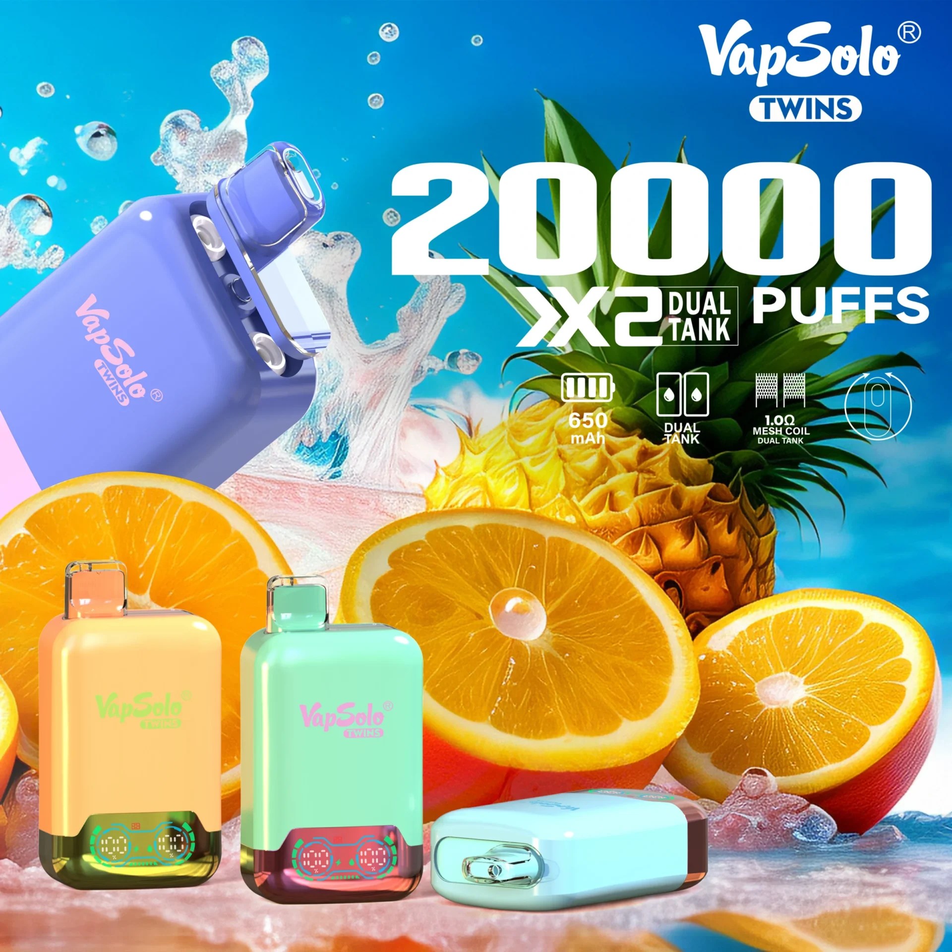VapSolo Twins 20000 Puffs | dual flavor, 2% nicotine, bulk disposable vape - Image 2