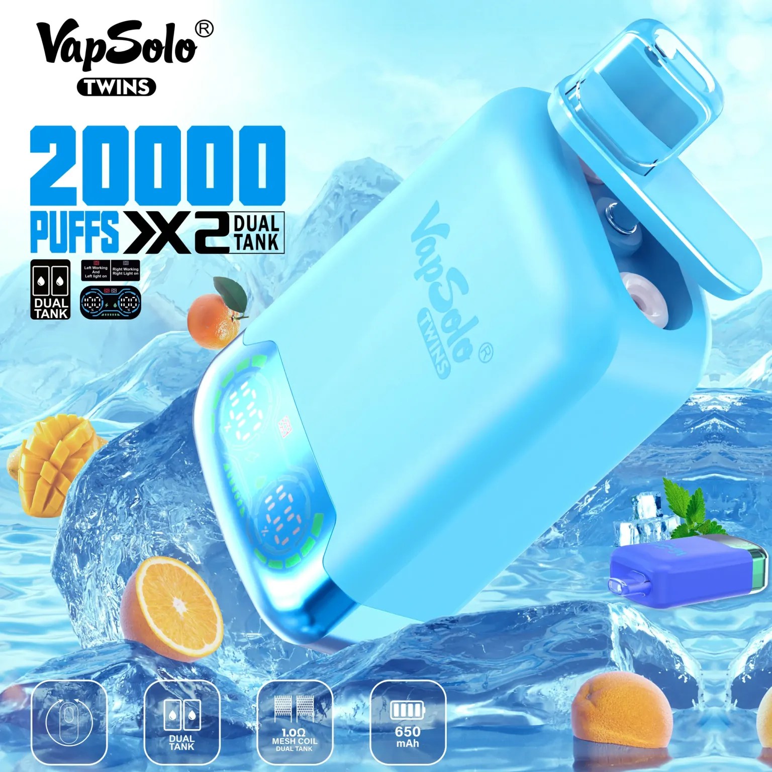 VapSolo Twins 20000 Puffs | dual flavor, 2% nicotine, bulk disposable vape - Image 3