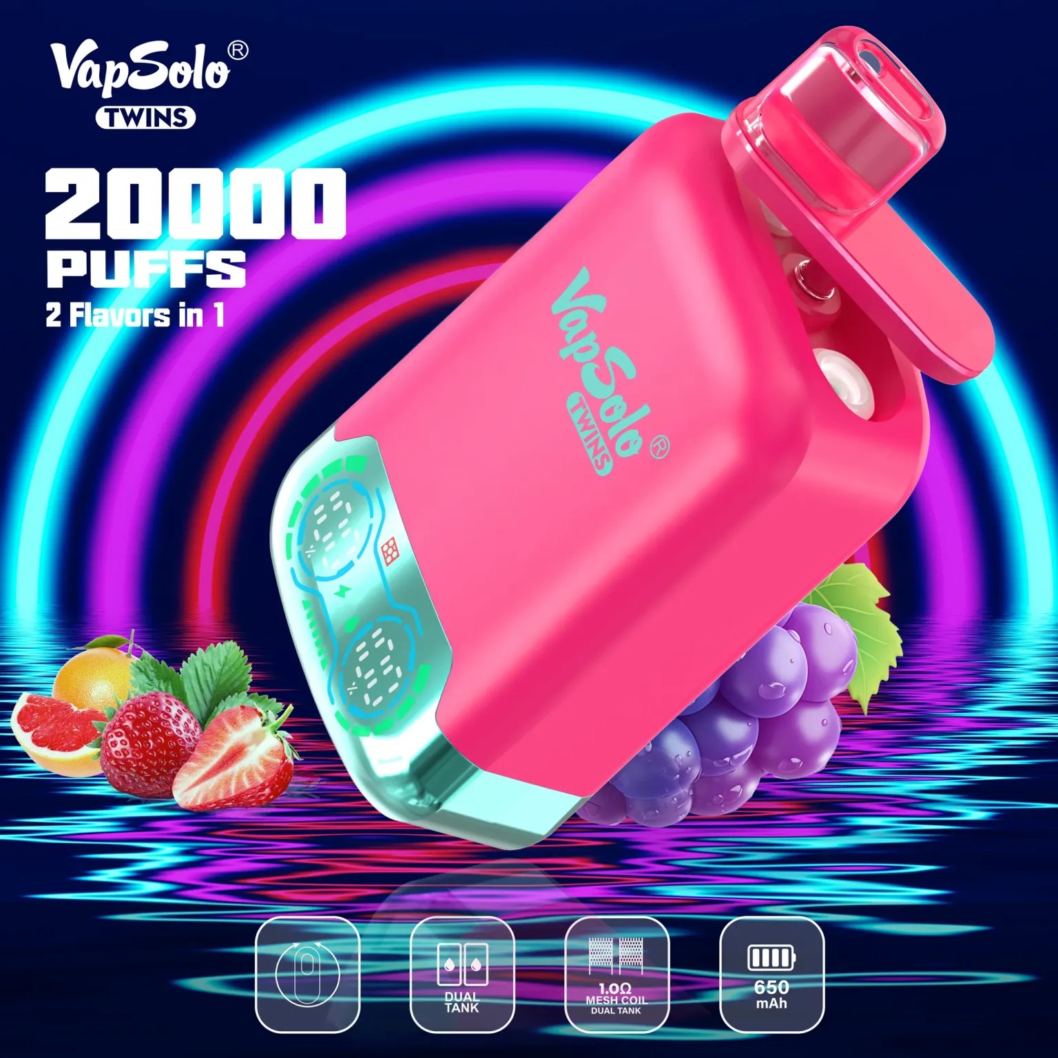 VapSolo Twins 20000 Puffs | dual flavor, 2% nicotine, bulk disposable vape