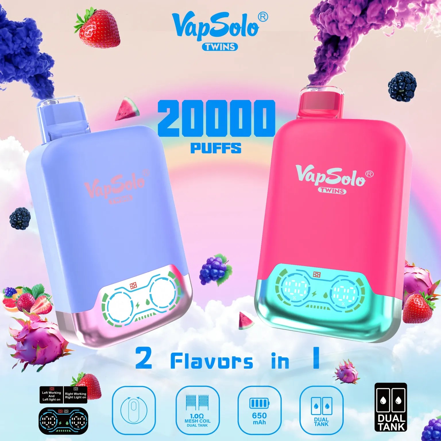 VapSolo Twins 20000 Puffs | dual flavor, 2% nicotine, bulk disposable vape - Image 5