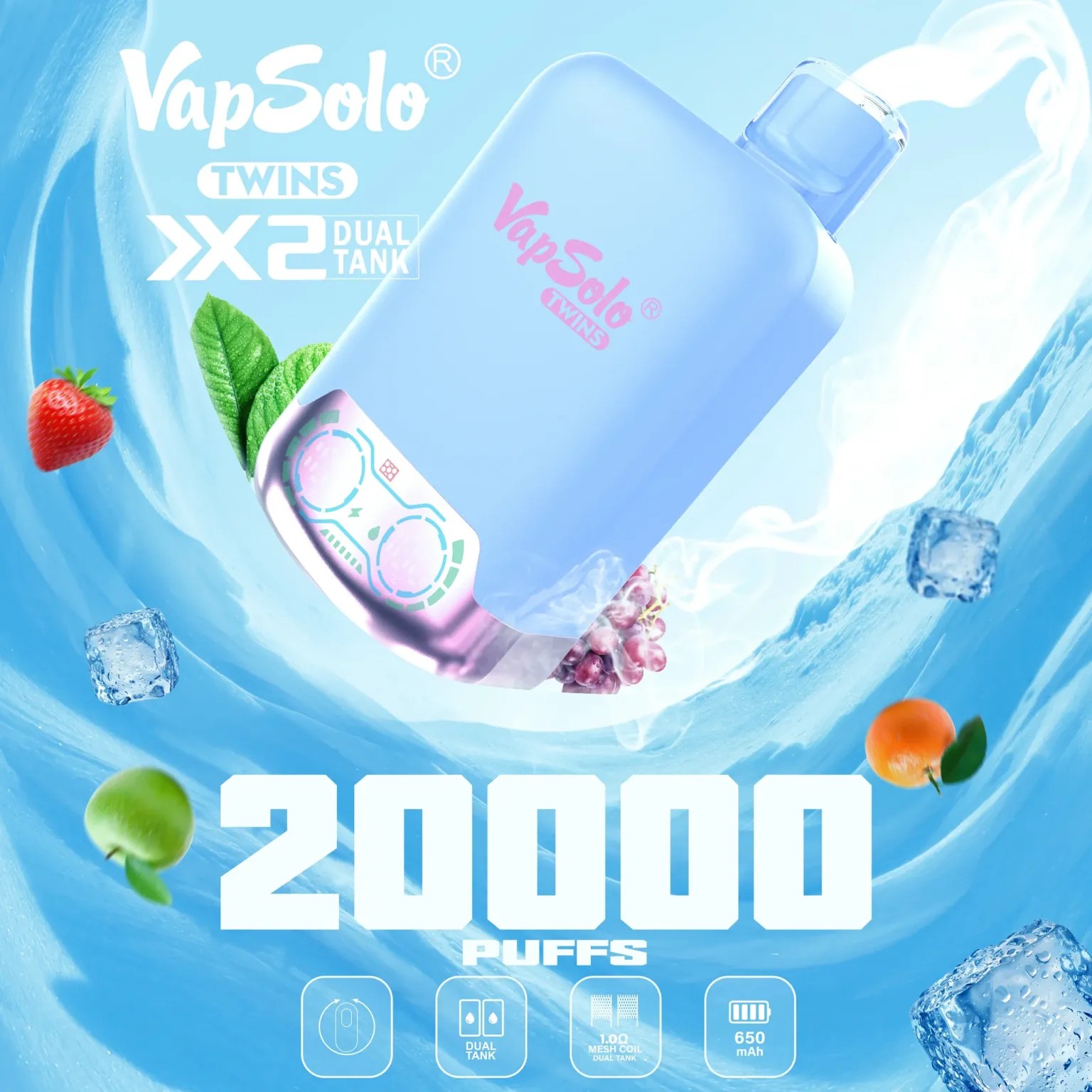 VapSolo Twins 20000 Puffs | dual flavor, 2% nicotine, bulk disposable vape - Image 7