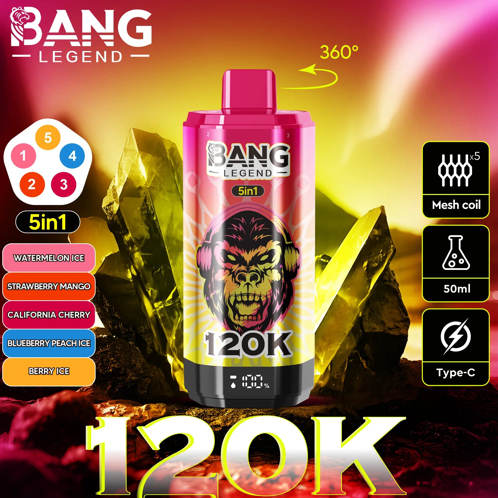 Bang Legend 120K | 120000 puffs, 5-in-1, multi-flavor, adjustable, bulk disposable vape - Image 13